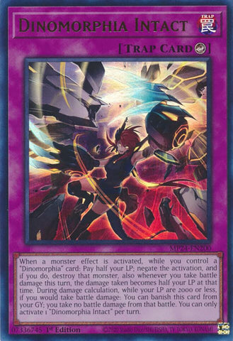 An Ultra Rare "Dinomorphia Intact" card from the Yugioh Set: 25th Anniversary Tin: Dueling Mirrors (MP24).