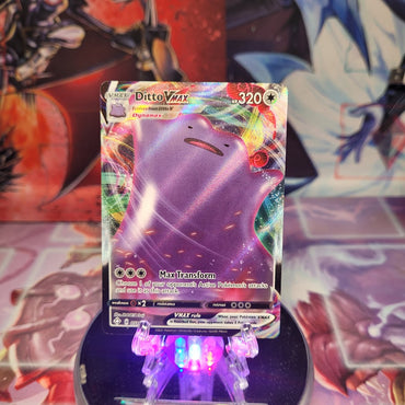 An Ultra Rare "Ditto Vmax" (051/072) card from the Pokemon Set: Sword & Shield: Shining Fates.