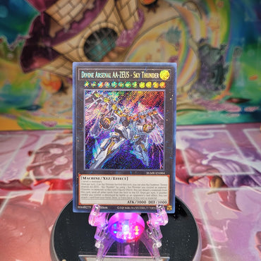 A Secret Rare "Divine Arsenal AA-Zeus - Sky Thunder" card from the Yugioh Set: Battles of Legend: Monstrous Revenge (BLMR).