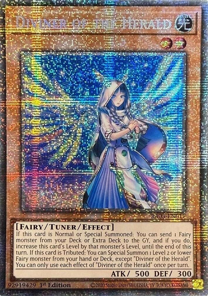 A Starlight Rare "Diviner of the Herald" card from the Yugioh Set: Rarity Collection 5 (RA05).