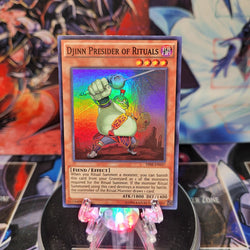 A Super Rare "Djinn Presider of Rituals" card from the Yugioh Set: The Secret Forces.