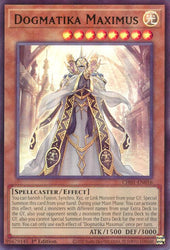 An Ultra Rare "Dogmatika Maximus" card from the Yugioh Structure Deck: The Fallen & The Virtuous (CH01).