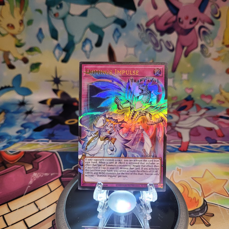 An Ultra Rare Extended Art "Dominus Impulse" card from the Yugioh Set: Battles of Legend: Glorious Gallery (BLGG).