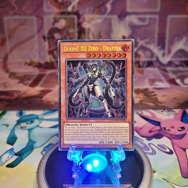 A Secret Rare "DoomZ XII Zero - Drastea" card from the Yugioh Set: Doom of Dimensions (DOOD).