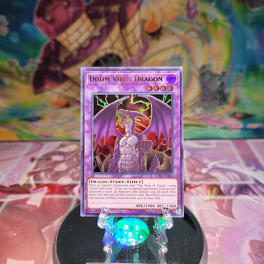 An Ultra Rare "Doom Virus Dragon" card from the Yugioh Set: Legendary Collection: Kaiba.