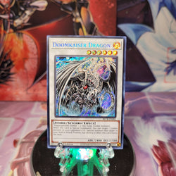 A Secret Rare "Doomkaiser Dragon" card from the Yugioh Set: Battles of Legend: Crystal Revenge.