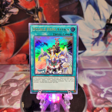 An Ultra Rare "Double Hero Attack" card from the Yugioh Set: Duel Power (DUPO).