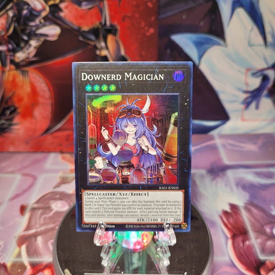 A Super Rare "Downerd Magician" card from the Yugioh Set: Rarity Collection 1 