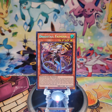 A Secret Rare "Dracotail Faimena" card from the Yugioh Set: Rarity Collection 5 (RA05).