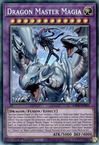 A Prismatic Collector's Rare "Dragon Master Magia" card from the Yugioh Set: Quarter Century Stampede (RA04).