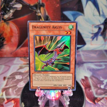 A Super Rare "Dragunity Aklys" card from the Yugioh Structure Deck: Dragunity Legion.