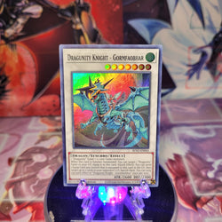 A Super Rare "Dragunity Knight - Gormfaobhar" card from the Yugioh Set: Blazing Vortex.