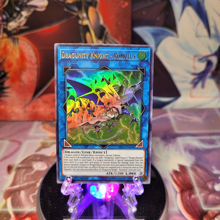 An Ultra Rare "Dragunity Knight - Romulus" card from the Yugioh Set: Rising Rampage.