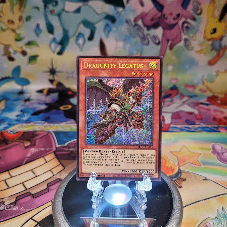 A Secret Rare "Dragunity Legatus" card from the Yugioh Set: Battles of Legend: Glorious Gallery (BLGG).