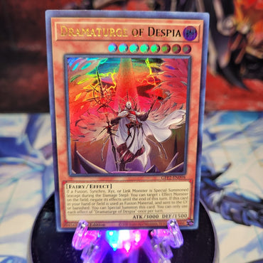  An Ultra Rare "Dramaturge of Despia" card from the Yugioh Set: Ghosts From the Past: The 2nd Haunting (GFP2).