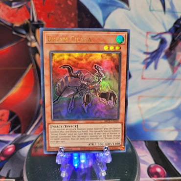 An Ultra Rare "Dream Cicada" card from the Yugioh Set: Battles of Legend: Crystal Revenge.