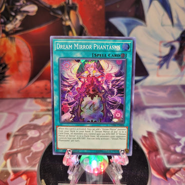 A Super Rare "Dream Mirror Phantasms" card from the Yugioh Set: Chaos Impact.