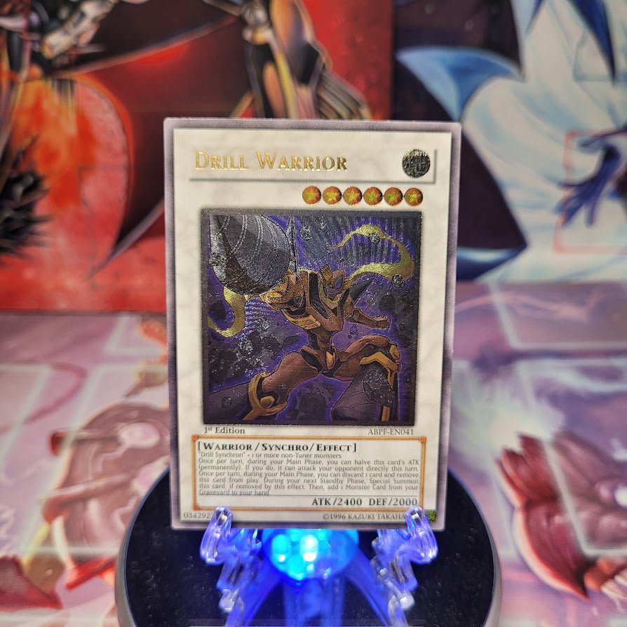 A 1st edition Ultimate Rare "Drill Warrior" card from the Yugioh Set: Absolute Powerforce