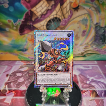 A Platinum Secret Rare "Drill Warrior" card from the Yugioh Set: Quarter Century Bonanza (RA03)