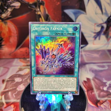 A Super Rare "Drytron Fafnir" card from the Yugioh Set: Genesis Impact.