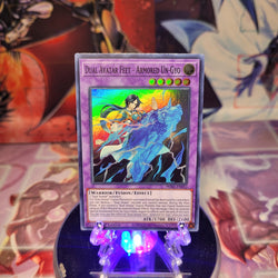 A Super Rare "Dual Avatar Feet - Armored Un-Gyo" card from the Yugioh Set: Phantom Rage.