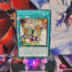  A Secret Rare "EN Shuffle" card from the Yugioh Set: Battles of Legend: Crystal Revenge (BLCR).