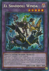 A Secret Rare "El Shaddoll Winda" card from the Yugioh Set: Quarter Century Stampede (RA04).