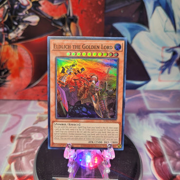 A Super Rare Alternate Art "Eldlich the Golden Lord" card from the Yugioh Set: Rarity Collection 1 (RA01).