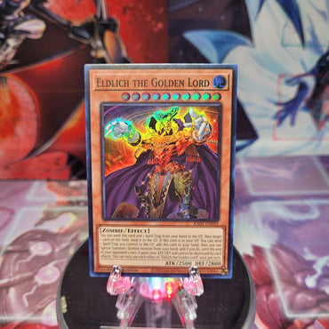 A Super Rare "Eldlich the Golden Lord" card from the Yugioh Set: Rarity Collection 1 (RA01).