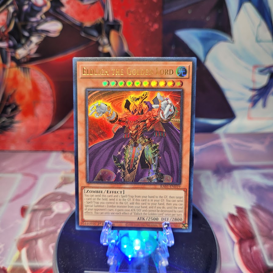 An Ultra Rare "Eldlich the Golden Lord" card from the Yugioh Set: Rarity Collection 1 (RA01).