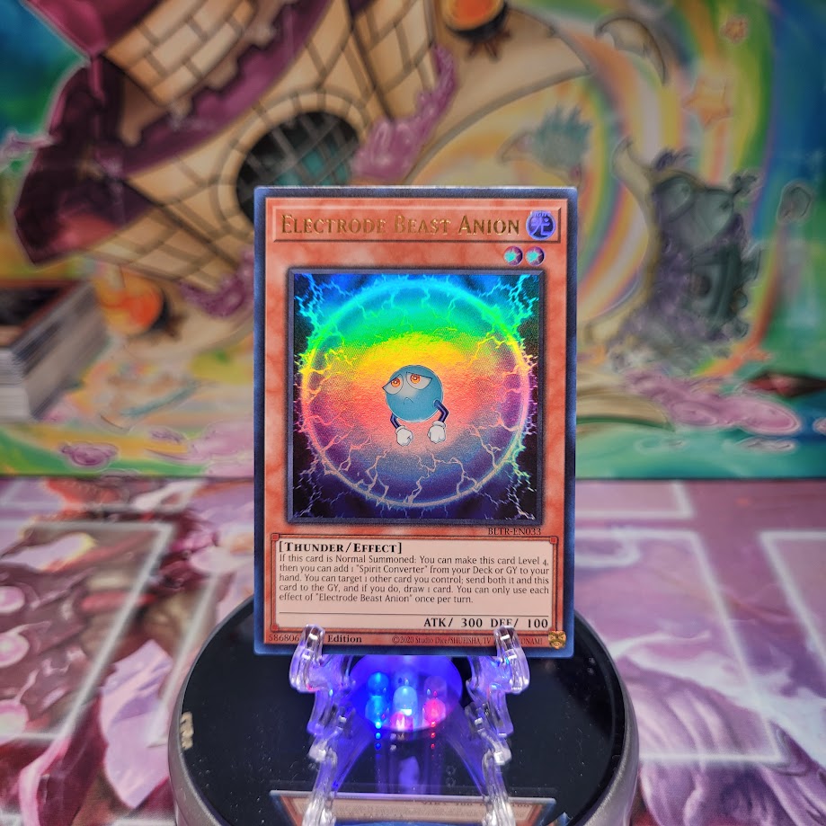 An Ultra Rare "Electrode Beast Anion" card from the Yugioh Set: Battles of Legend: Terminal Revenge.