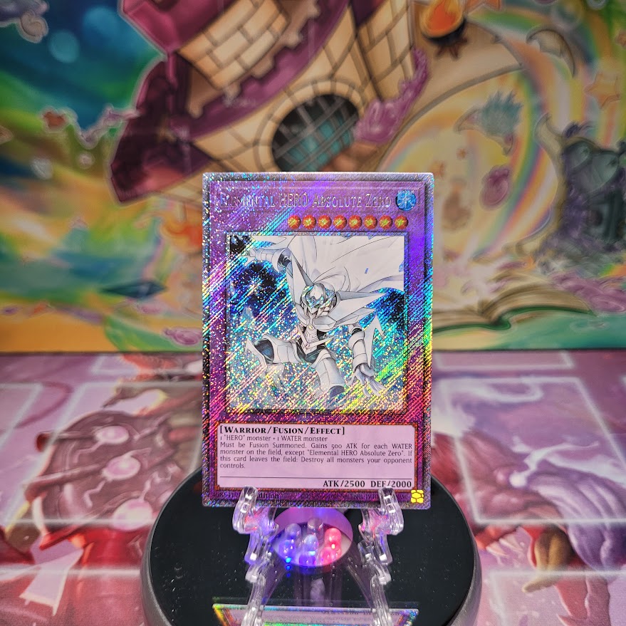 A Platinum Secret Rare "Elemental Hero Absolute Zero" card from the Yugioh Set: Quarter Century Bonanza (RA03)