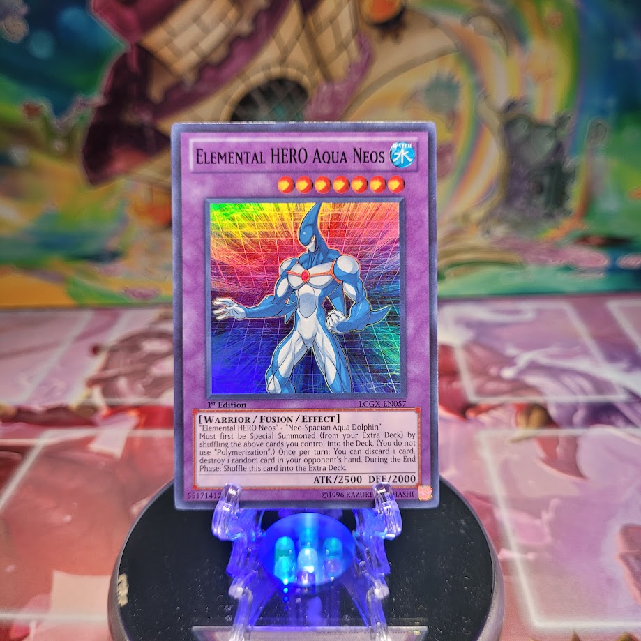 A Super Rare "Elemental Hero Aqua Neos" card from the Yugioh Set: Legendary Collection 2 (LCGX).