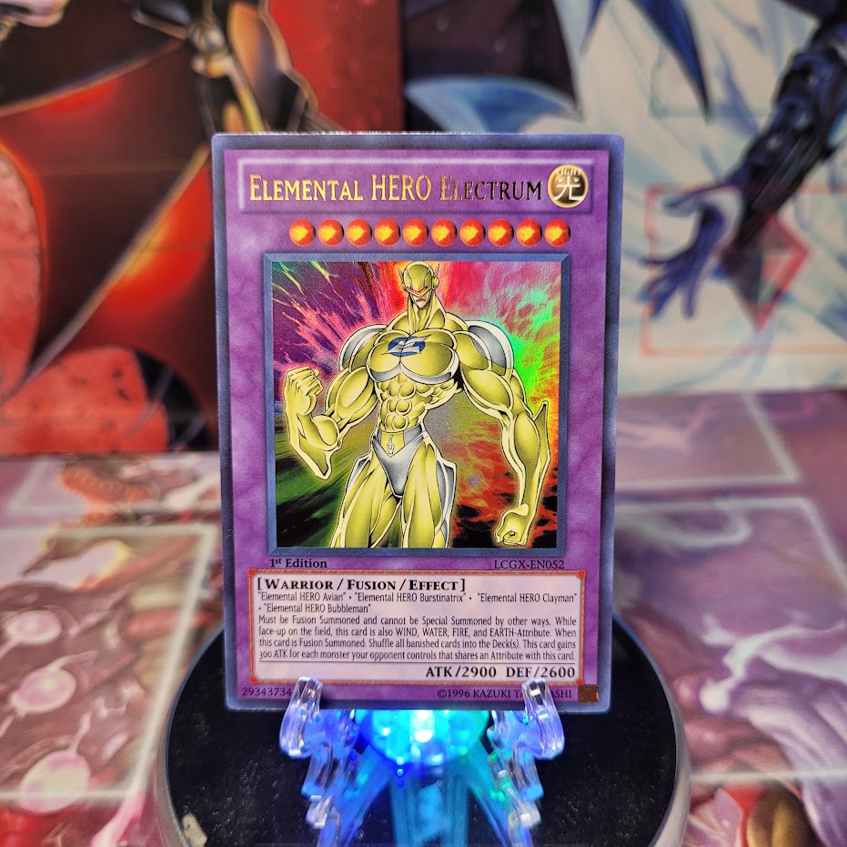 An Ultra Rare "Elemental Hero Electrum" card from the Yugioh Set: Legendary Collection 2: The Duel Academy Years (LCGX).