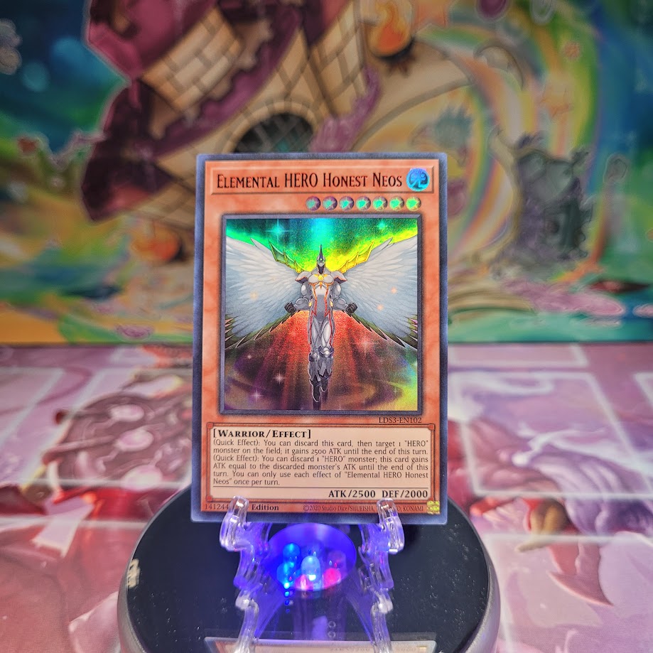 An Ultra Rare Red "Elemental Hero Honest Neos" card from the Yugioh Set: Legendary Duelists: Season 3.