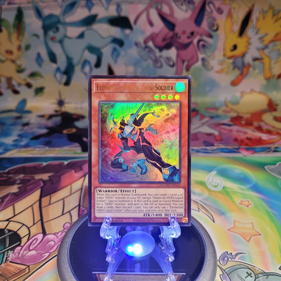 An Ultra Rare "Elemental Hero Liquid Soldier" card from the Yugioh Set: Magnificent Monsters (MAMO).