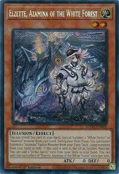 A Secret Rare "Elzette, Azamina of the White Forest" card from the Yugioh Set: Supreme Darkness (SUDA).