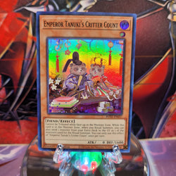 A Super Rare "Emperor Tanuki's Critter Count" card from the Yugioh Set: Power of the Elements (POTE).