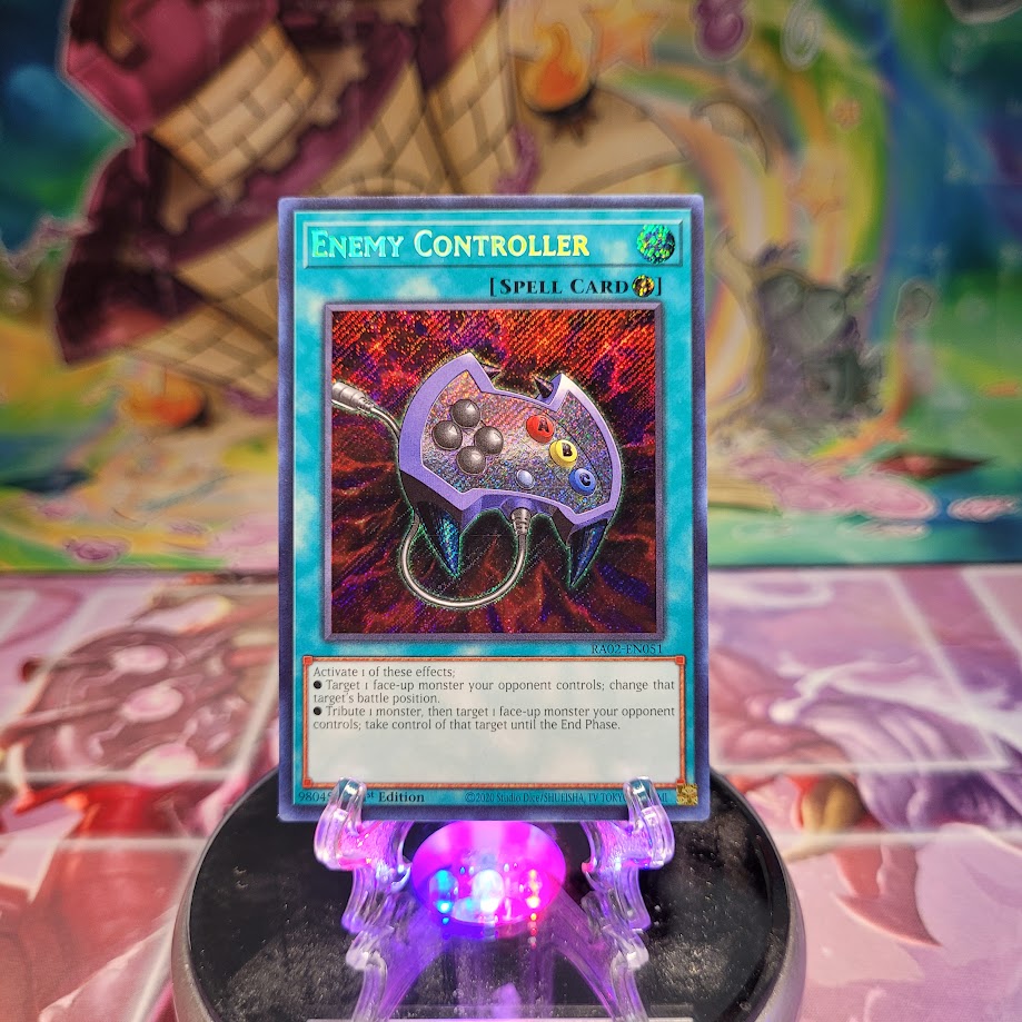 A Secret Rare "Enemy Controller" card from the Yugioh Set: Rarity Collection 2 (RA02).