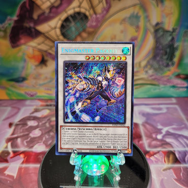 A Secret Rare "Enigmaster Packbit" card from the Yugioh Set: Phantom Nightmare