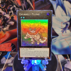 A Super Rare "Epurrely Plump" card from the Yugioh Set: Amazing Defenders (AMDE).