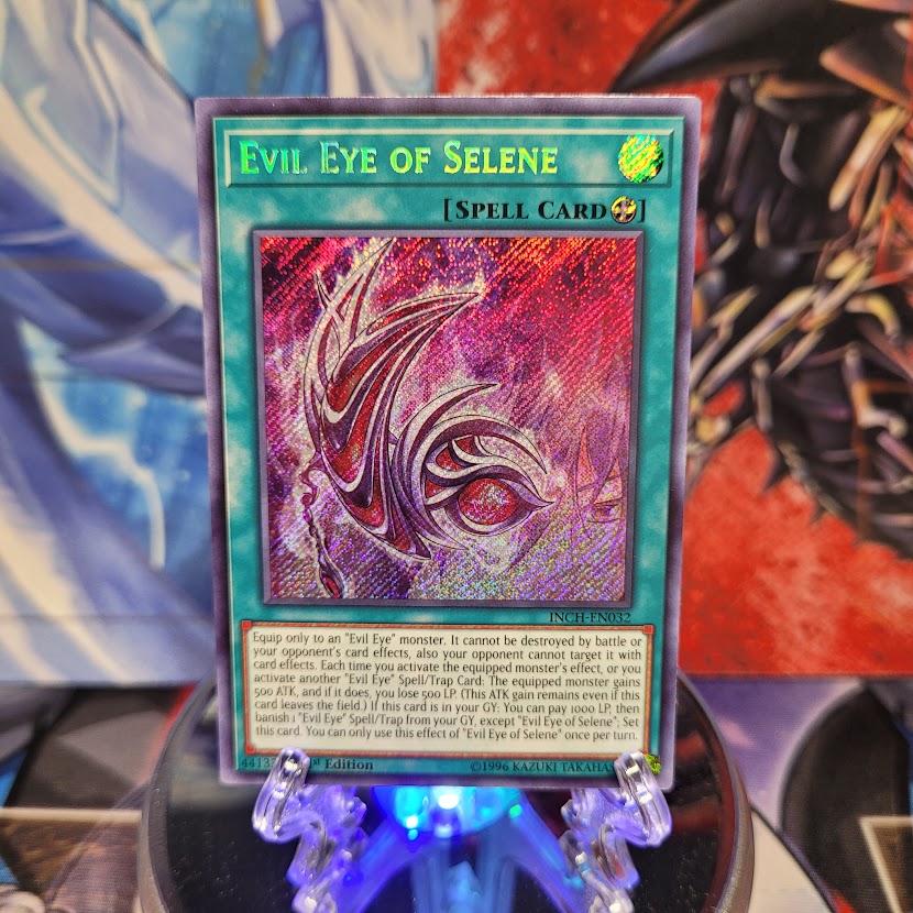  A Secret Rare "Evil Eye of Selene" card from the Yugioh Set: The Infinity Chasers.