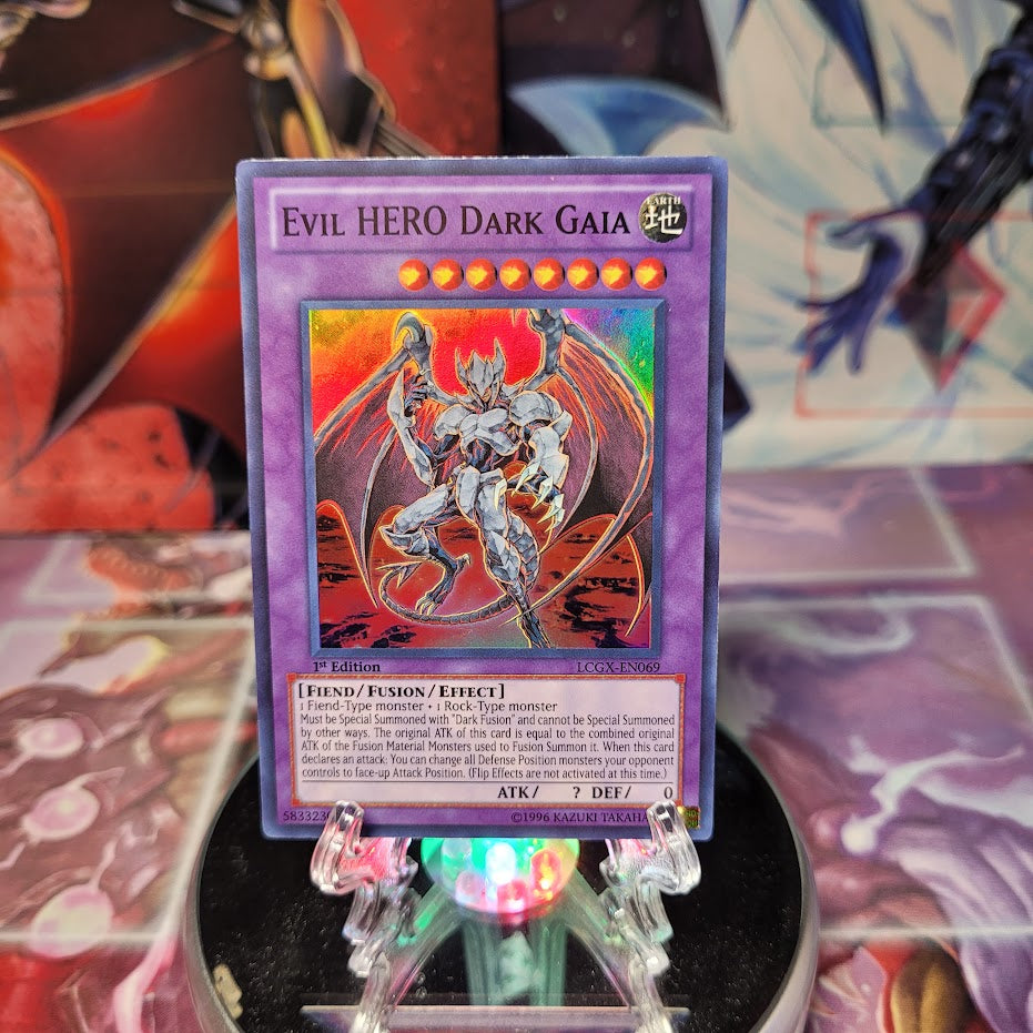 A Super Rare "Evil Hero Dark Gaia" card from the Yugioh Set: Legendary Collection 2: The Duel Academy Years (LCGX).