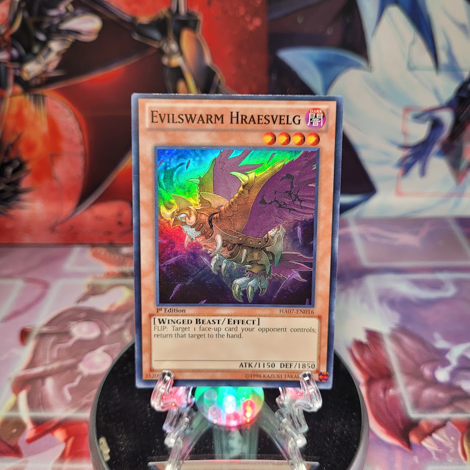 A Super Rare "Evilswarm Hraesvelg" card from the Yugioh Set: Hidden Arsenal 7: Knight of Stars (HA07).