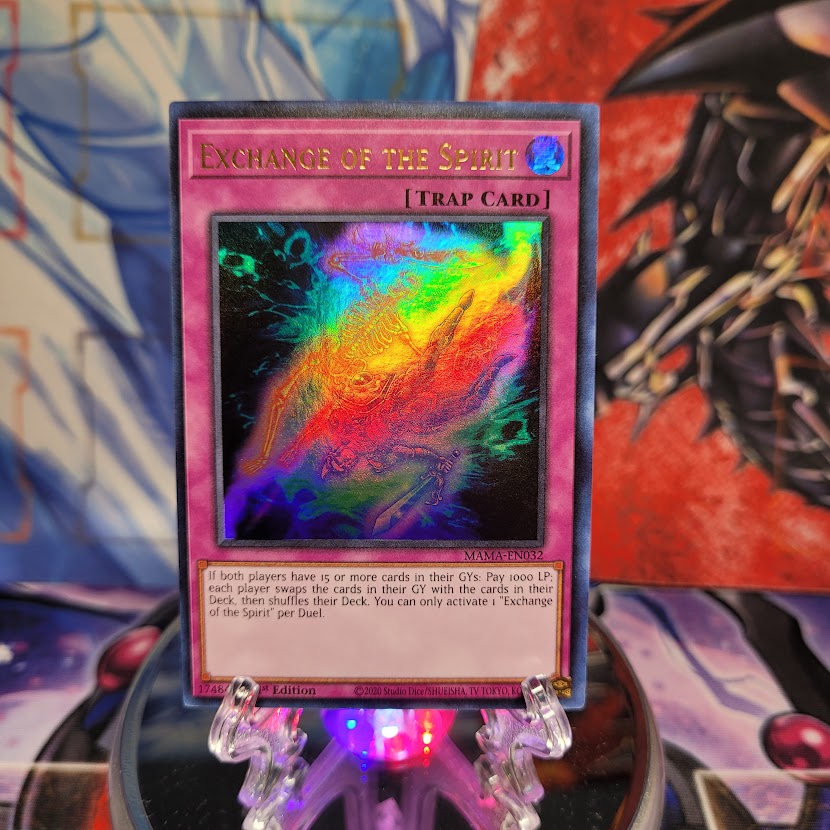 An Ultra Rare "Exchange of the Spirit" card from the Yugioh Set: Magnificent Mavens.