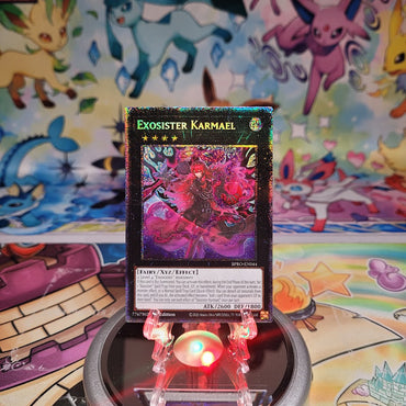 A Starlight Rare "Exosister Karmael" card from the Yugioh Set: Burst Protocol (BPRO).