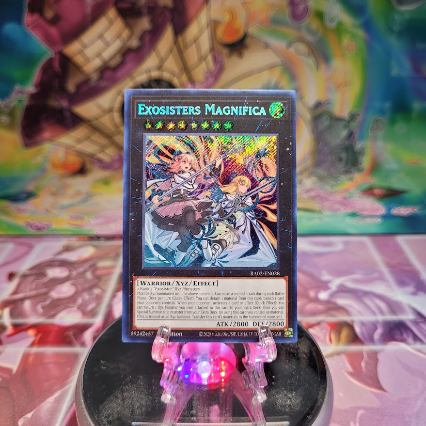 A Secret Rare "Exosister Magnifica" card from the Yugioh Set: Rarity Collection 2 (RA02).