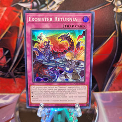 A Super Rare "Exosister Returnia" card from the Yugioh Set: Power of the Elements (POTE).