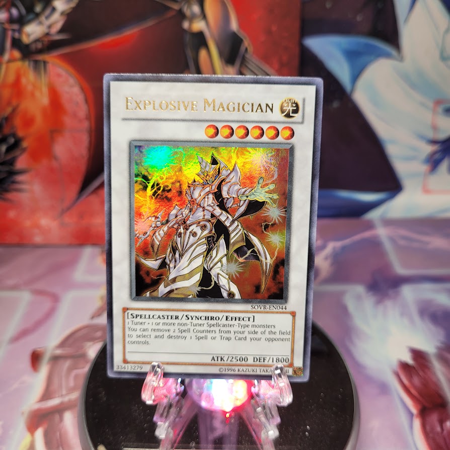 An Ultra Rare "Explosive Magician" card from the Yugioh Set: Stardust Overdrive.
