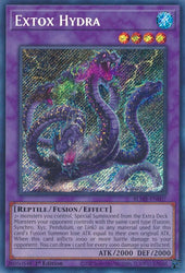 A Secret Rare "Extox Hydra" card from the Yugioh Set: Battles of Legend: Monstrous Revenge (BLMR).